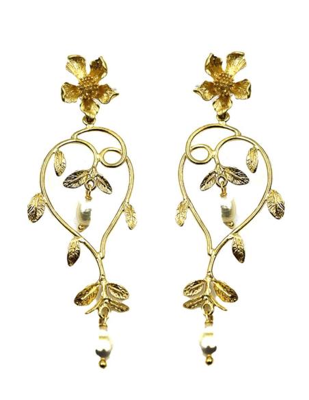 PENDIENTES BODA LARGOS DORADOS CON PERLAS | EL JARDIN DEL DESEO