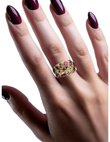 ANILLOS MUJER DORADOS Y FUCSIAS PEDRERIA ELEGANTE | EL JARDIN DEL DESEO