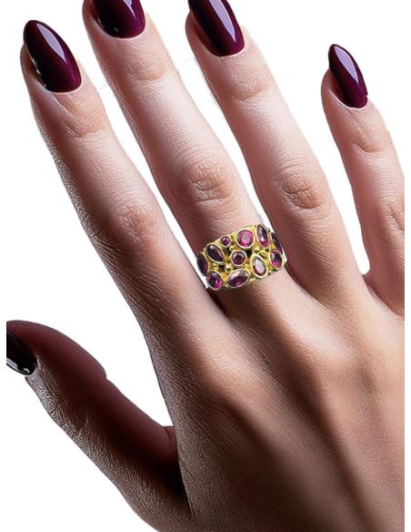 ANILLOS MUJER DORADOS Y FUCSIAS PEDRERIA ELEGANTE | EL JARDIN DEL DESEO