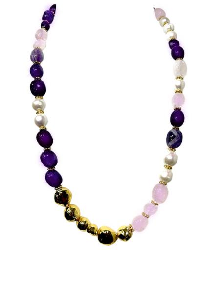COLLARES MUJER PERLAS Y PIEDRAS AMATISTA Y CUARZO ROSA | EL JARDIN DEL DESEO
