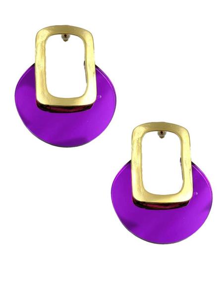 PENDIENTES MORADOS Y DORADOS CON DISEÑO ACTUAL DE ARO