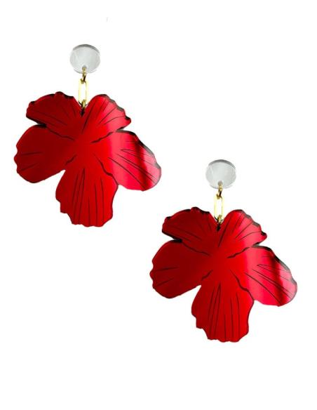 PENDIENTES LARGOS ROJOS PARA BODAS MUY EXOTICOS CON FLORES