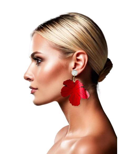PENDIENTES LARGOS ROJOS PARA BODAS MUY EXOTICOS CON FLORES