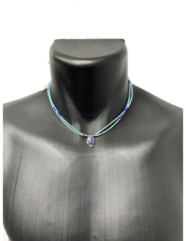 COLLARES DE PIEDRA AZULES CON CORAL Y DIJE LAPISLAZULI