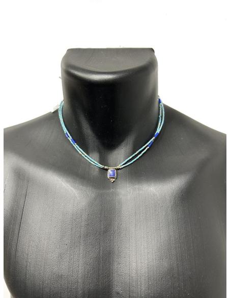 COLLARES DE PIEDRA AZULES CON CORAL Y DIJE LAPISLAZULI