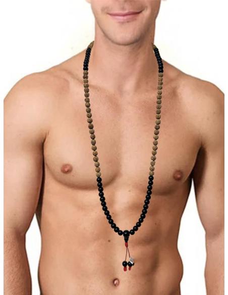 COLLARES HOMBRE JAPAS MALAS TIBETANOS DE SEMILLA RUDRA Y ONIX MATE