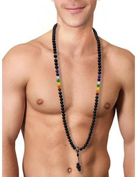 COLLARES HOMBRE MALAS CON PIEDRAS SIETE CHAKRAS Y LAVA VOLCANICA