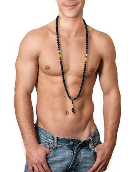 COLLARES HOMBRE MALAS CON PIEDRAS SIETE CHAKRAS Y LAVA VOLCANICA