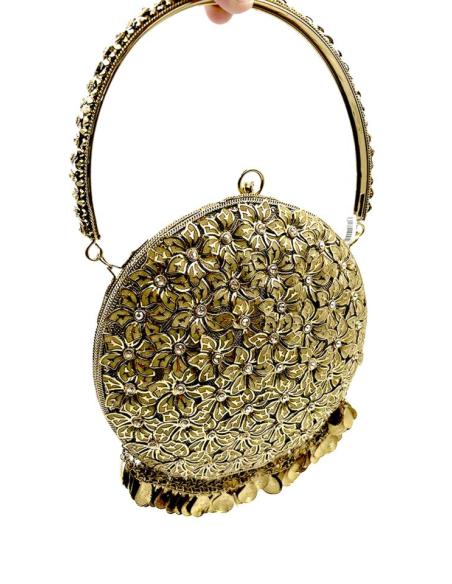 BOLSOS DORADOS COFRE METALIZADO CON ASA DE MANO | ACCESORIOS BODA
