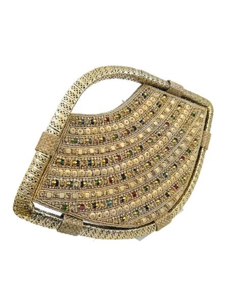 BOLSOS DORADOS UNICOS DE PEDRERIA Y ASA DE MANO | MODA INVITADAS