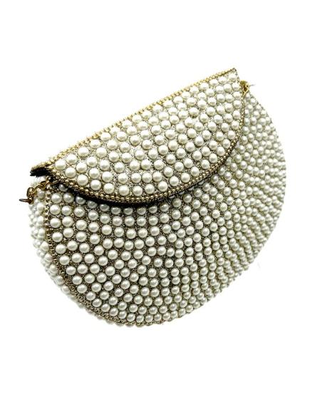 BOLSOS DE BODA CON PERLAS BLANCAS Y DORADO | ACCESORIOS NOVIAS