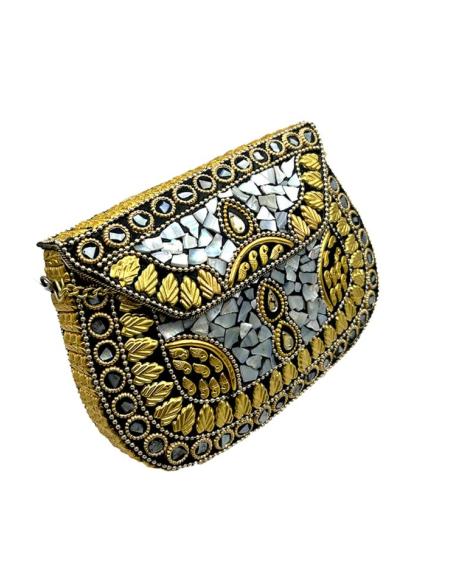 BOLSOS BODA DORADOS COFRE MOSAICO CON NACAR | ACCESORIOS INVITADA