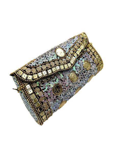 BOLSOS COFRE BLANCOS CON LENTEJUELAS IRISADAS | ACCESORIOS BODA
