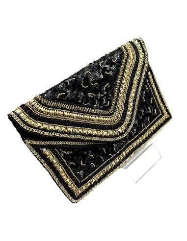 BOLSOS MUJER NEGROS CARTERAS DECORADAS EN DORADO | ACCESORIOS BODA