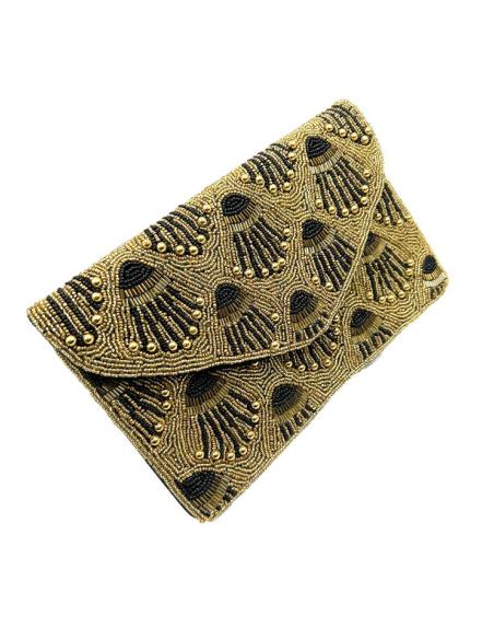 BOLSOS MUJER DORADOS CARTERAS DECORADAS EN NEGRO | ACCESORIOS BODA