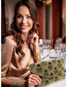 BOLSOS MUJER DORADOS CARTERAS DECORADAS EN NEGRO | ACCESORIOS BODA 2