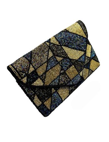 BOLSOS FIESTA CARTERA DE PEDRERIA DORADA Y NEGRA | COMPLEMENTOS BODA