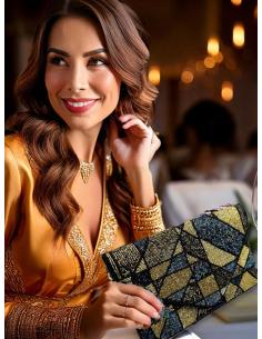 BOLSOS FIESTA CARTERA DE PEDRERIA DORADA Y NEGRA | COMPLEMENTOS BODA 2