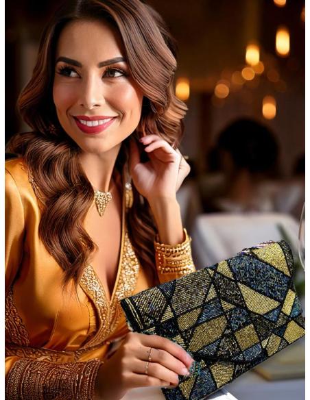 BOLSOS FIESTA CARTERA DE PEDRERIA DORADA Y NEGRA | COMPLEMENTOS BODA