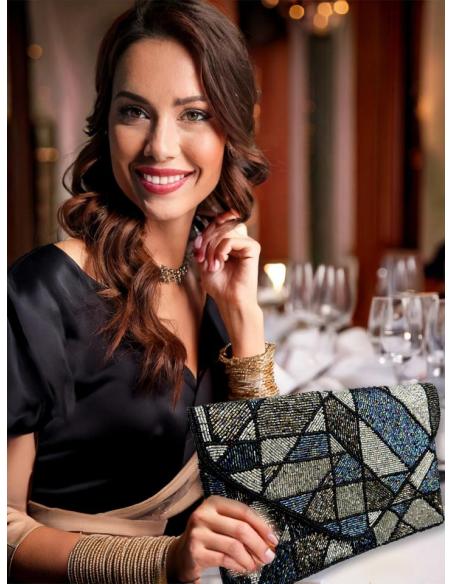 BOLSOS FIESTA CARTERA DE PEDRERIA PLATEADA Y NEGRA | COMPLEMENTOS BODA
