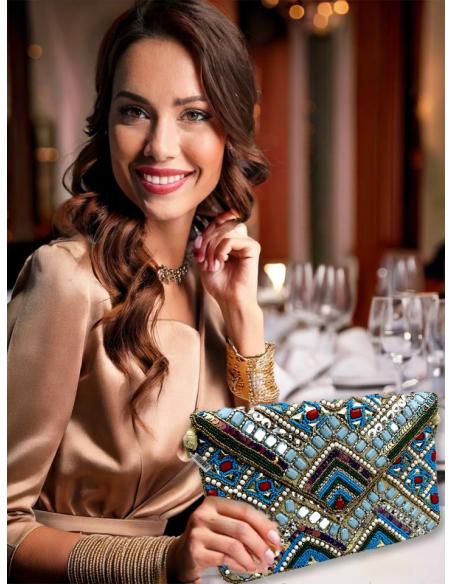 BOLSOS DE PEDRERIA CARTERAS AZULES Y MULTICOLORES | ACCESORIOS MUJER