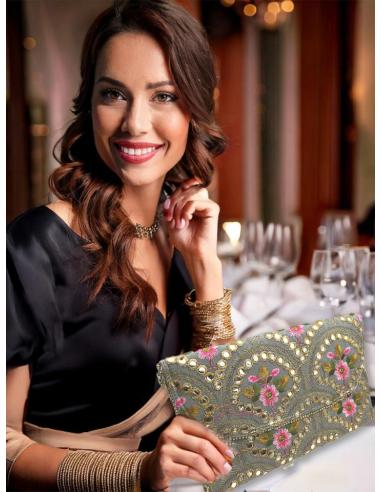 BOLSOS BODA INVITADA GRISES CARTERA DE FLORES | ACCESORIOS MUJER