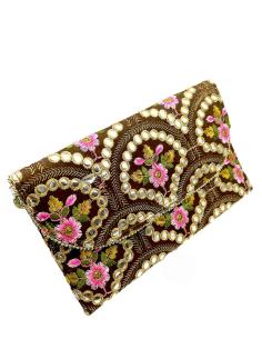 BOLSOS BODA INVITADA MARRONES CARTERA DE FLORES | ACCESORIOS MUJER