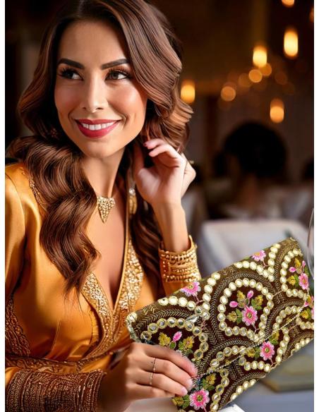 BOLSOS BODA INVITADA MARRONES CARTERA DE FLORES | ACCESORIOS MUJER