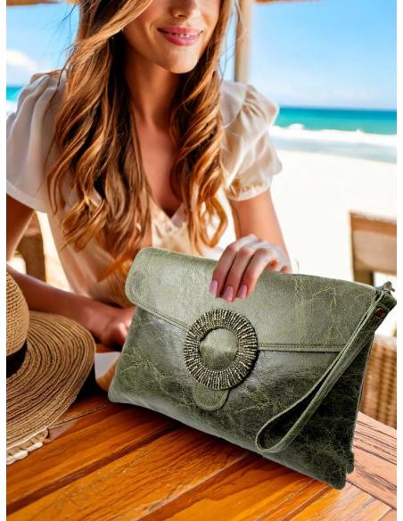 BOLSOS PIEL VERDES SECO CARTERAS PARA DIA Y NOCHE | BOLSOS MUJER