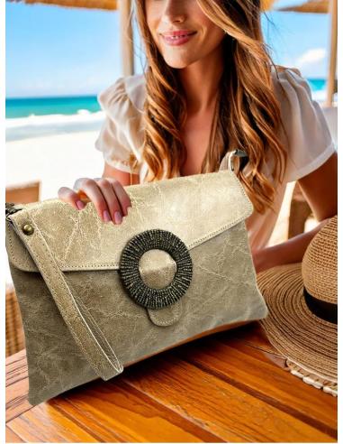 BOLSOS PIEL BEIGE PIEDRA CARTERAS PARA DIA Y NOCHE | BOLSOS MUJER