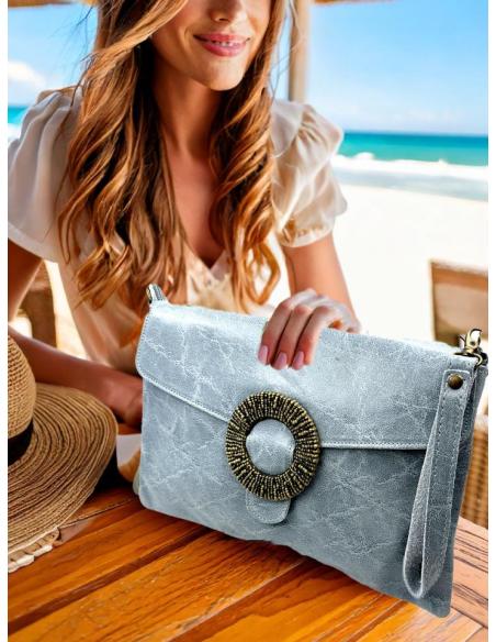 BOLSOS PIEL AZULES CLARO CARTERAS PARA DIA Y NOCHE | BOLSOS MUJER