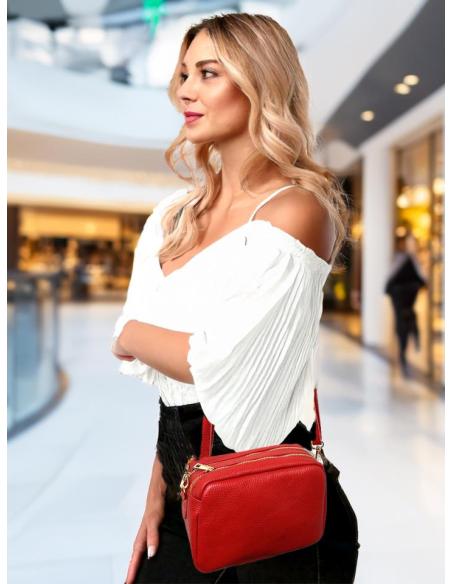 BOLSOS DE PIEL ROJOS PEQUEÑOS CON DOBLE CREMALLERA | BOLSOS MODA