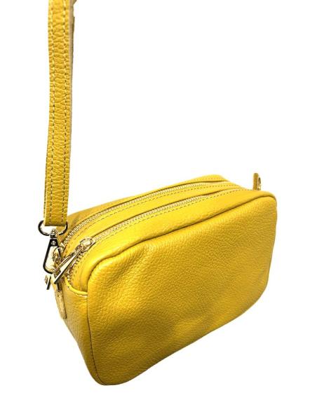 BOLSOS PIEL MOSTAZAS PEQUEÑOS CON DOBLE CREMALLERA | BOLSOS MODA