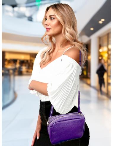 BOLSOS PIEL MORADOS PEQUEÑOS CON DOBLE CREMALLERA | BOLSOS MODA
