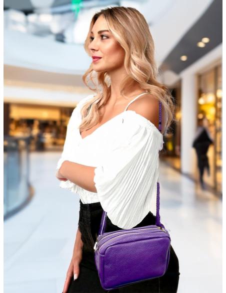 BOLSOS PIEL MORADOS PEQUEÑOS CON DOBLE CREMALLERA | BOLSOS MODA