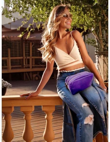 BOLSOS PIEL MORADOS PEQUEÑOS CON DOBLE CREMALLERA | BOLSOS MODA