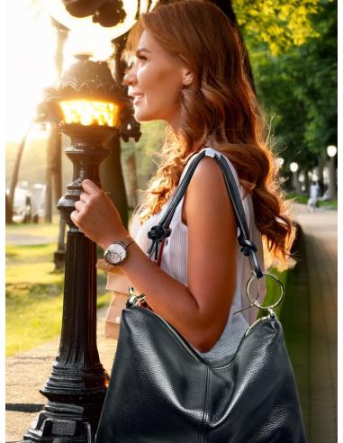 BOLSOS NEGROS DE PIEL CON ASA CORTA CON NUDOS | ACCESORIOS MUJER
