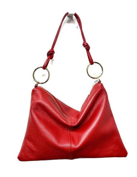 BOLSOS PIEL ROJOS CON ASA CORTA Y NUDOS | ACCESORIOS MUJER