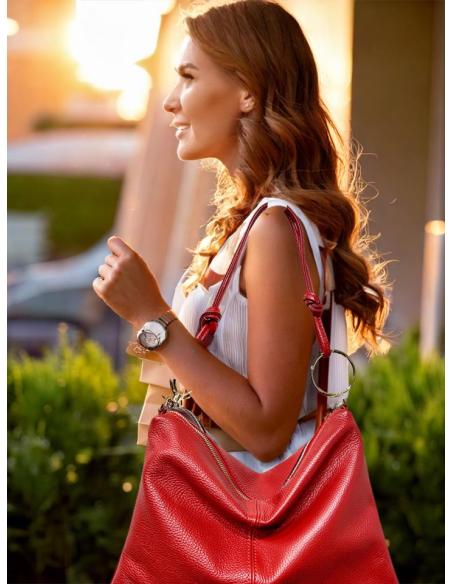 BOLSOS PIEL ROJOS CON ASA CORTA Y NUDOS | ACCESORIOS MUJER