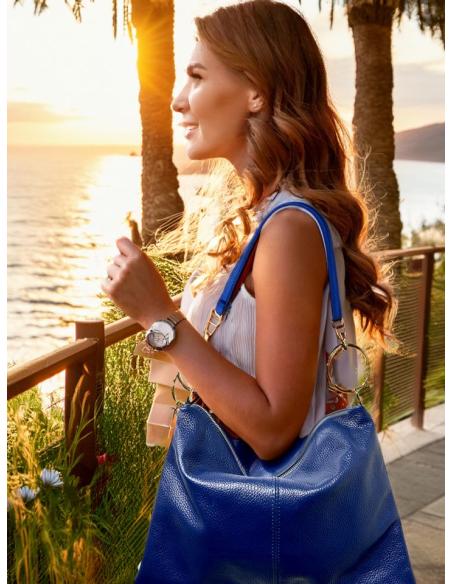 BOLSOS PIEL AZULES MARINO DE ASA CORTA Y NUDOS | ACCESORIOS MUJER