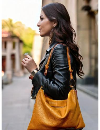 BOLSOS PIEL NARANJAS DE ASA CORTA Y NUDOS | ACCESORIOS MUJER