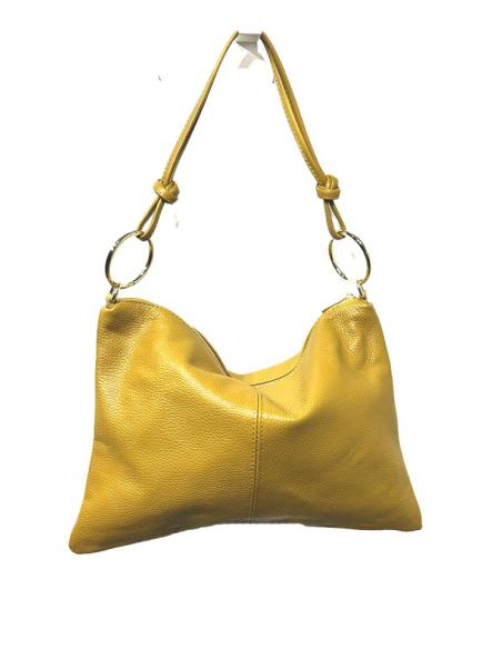 BOLSOS PIEL MOSTAZA DE ASA CORTA Y NUDOS | ACCESORIOS MUJER