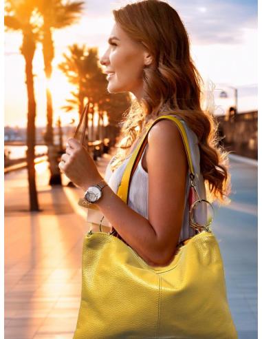 BOLSOS PIEL MOSTAZA DE ASA CORTA Y NUDOS | ACCESORIOS MUJER