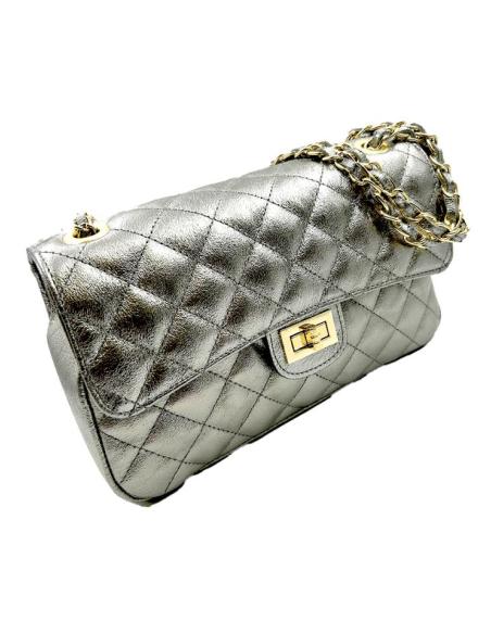 BOLSOS PIEL PLATEADOS ENVEJECIDOS ACOLCHADOS | BOLSOS MUJER