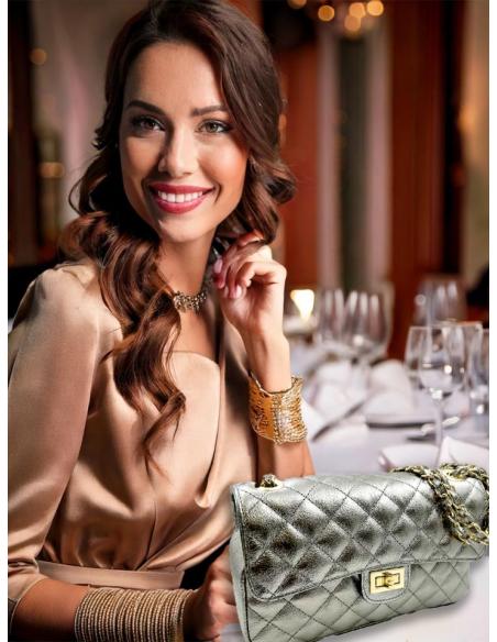 BOLSOS PIEL PLATEADOS ENVEJECIDOS ACOLCHADOS | BOLSOS MUJER