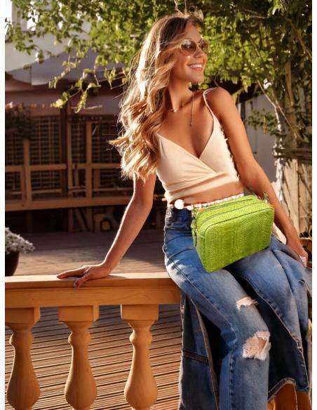 BOLSOS MUJER DE PIEL VERDES LIMA DIBUJO SERPIENTE | BOLSOS MADRID