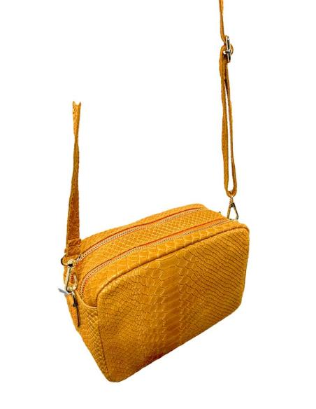 BOLSOS MUJER EN PIEL NARANJAS DIBUJO SERPIENTE | BOLSOS MADRID