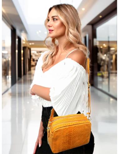 BOLSOS MUJER EN PIEL NARANJAS DIBUJO SERPIENTE | BOLSOS MADRID