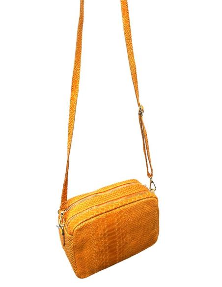 BOLSOS MUJER EN PIEL NARANJAS DIBUJO SERPIENTE | BOLSOS MADRID