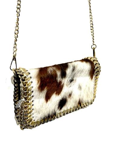 BOLSOS PIEL DE PELO ESTAMPADO VACA CON DORADO | BOLSOS ANIMAL PRINT MODA
